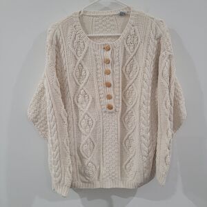 Womens Fisherman Cardigan Size Small Ivory Cable Knit Chunky Knit Granola